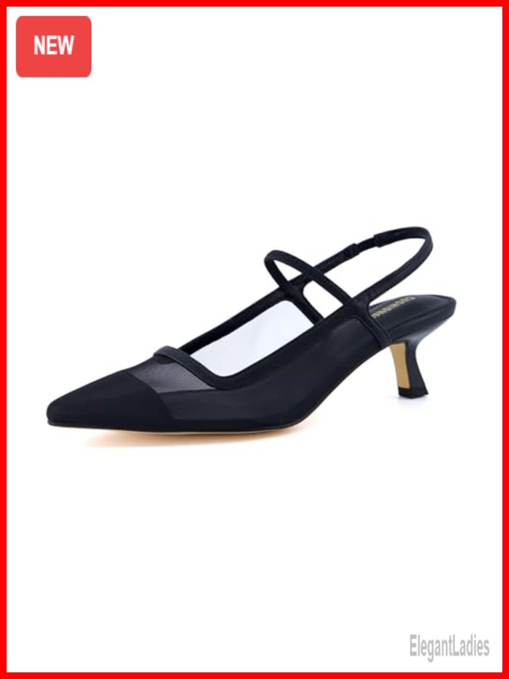 Pointed Toe Mesh Slingback Kitten Heels Memory Foam Comfort